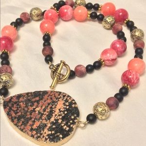 SALE!! Pink/Peach Spotted Jasper Necklace & Earring  Set